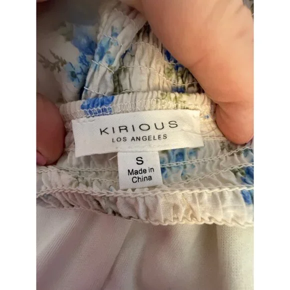 Kirious Floral Button Front Corset Tank Top Ivory Blue Green Smocked Back Size S - Picture 3 of 6